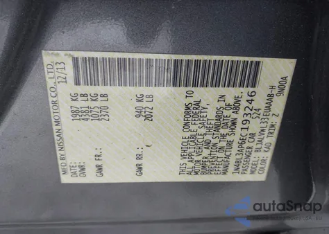 2014 Nissan Altima 3.5 Sl z USA, uszkodzony, nr VIN 1N4BL3AP6EC193246